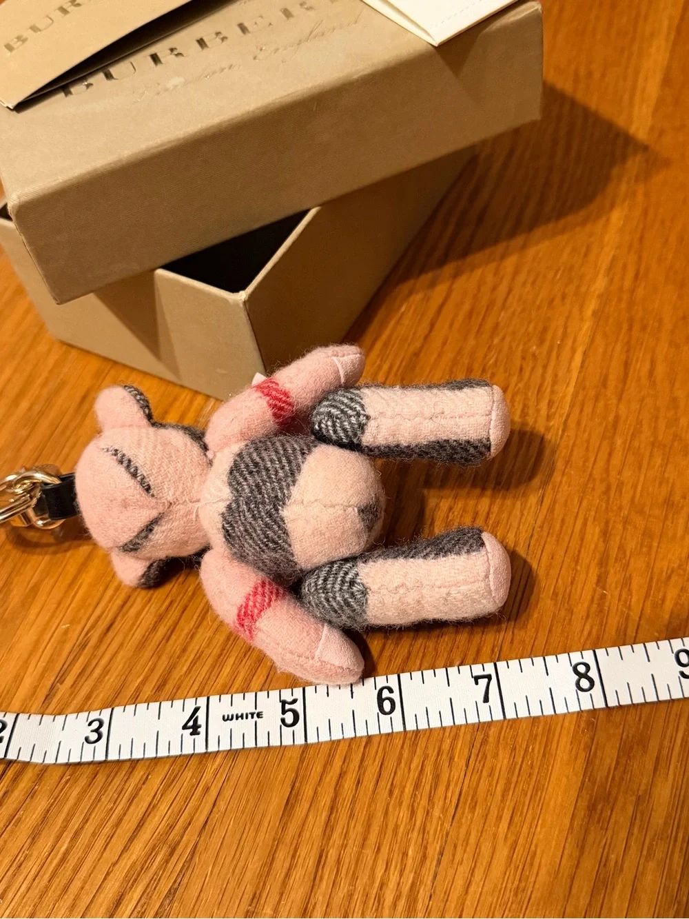 Authentic Burberry Pink & Gray Traditional Plaid Teddy Bear Bag Charm & Keyring